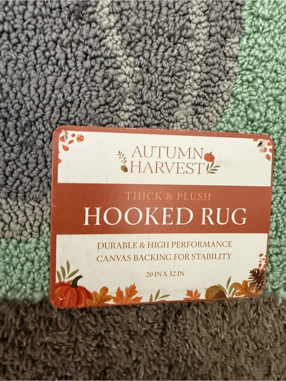 Hooked Pumpkin Accent Door Mat in Mint, Gray, Cream -